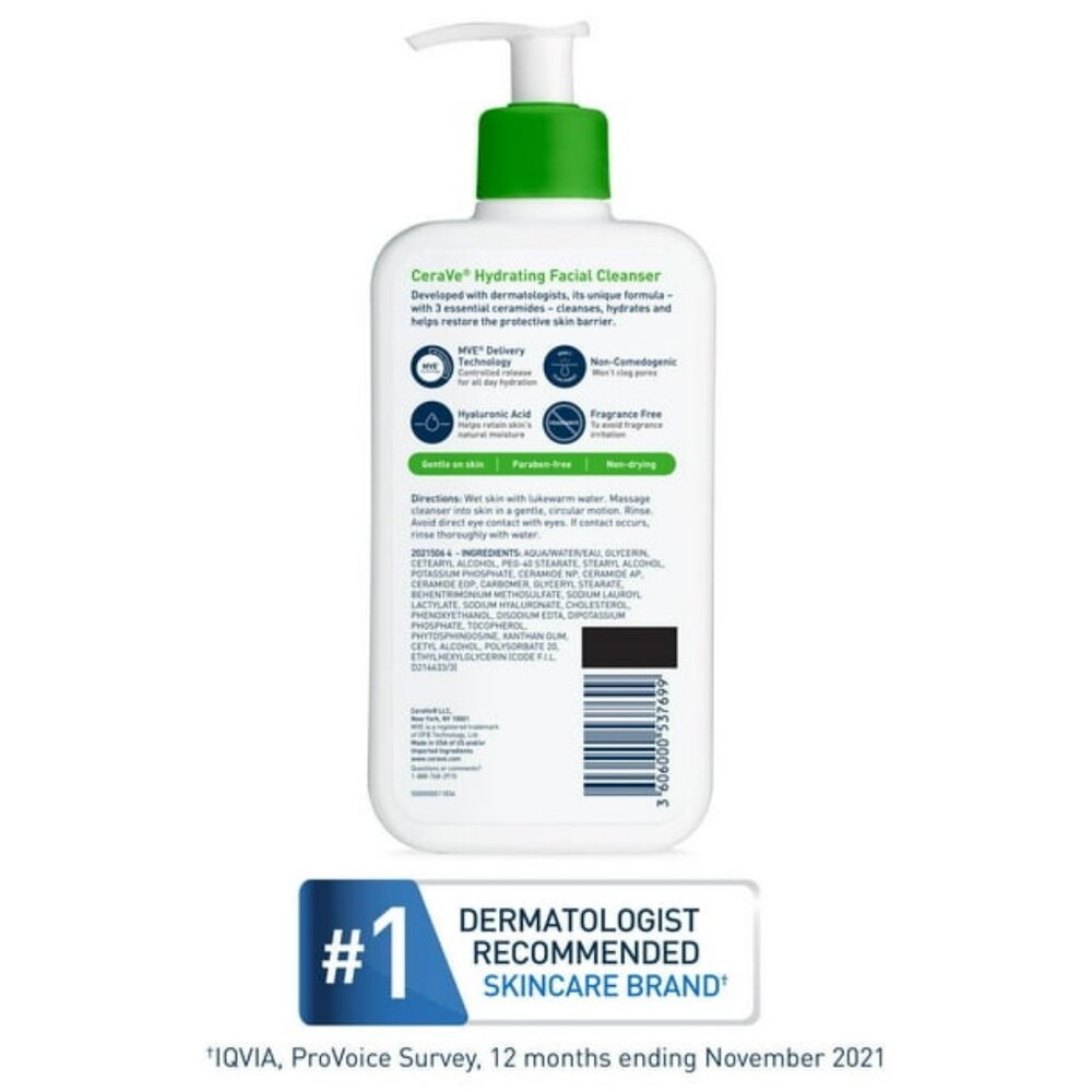 2 pk CeraVe Hydrating Facial Cleanser, Normal to Dry Skin, 12 fl. oz. - Picture 9 of 9